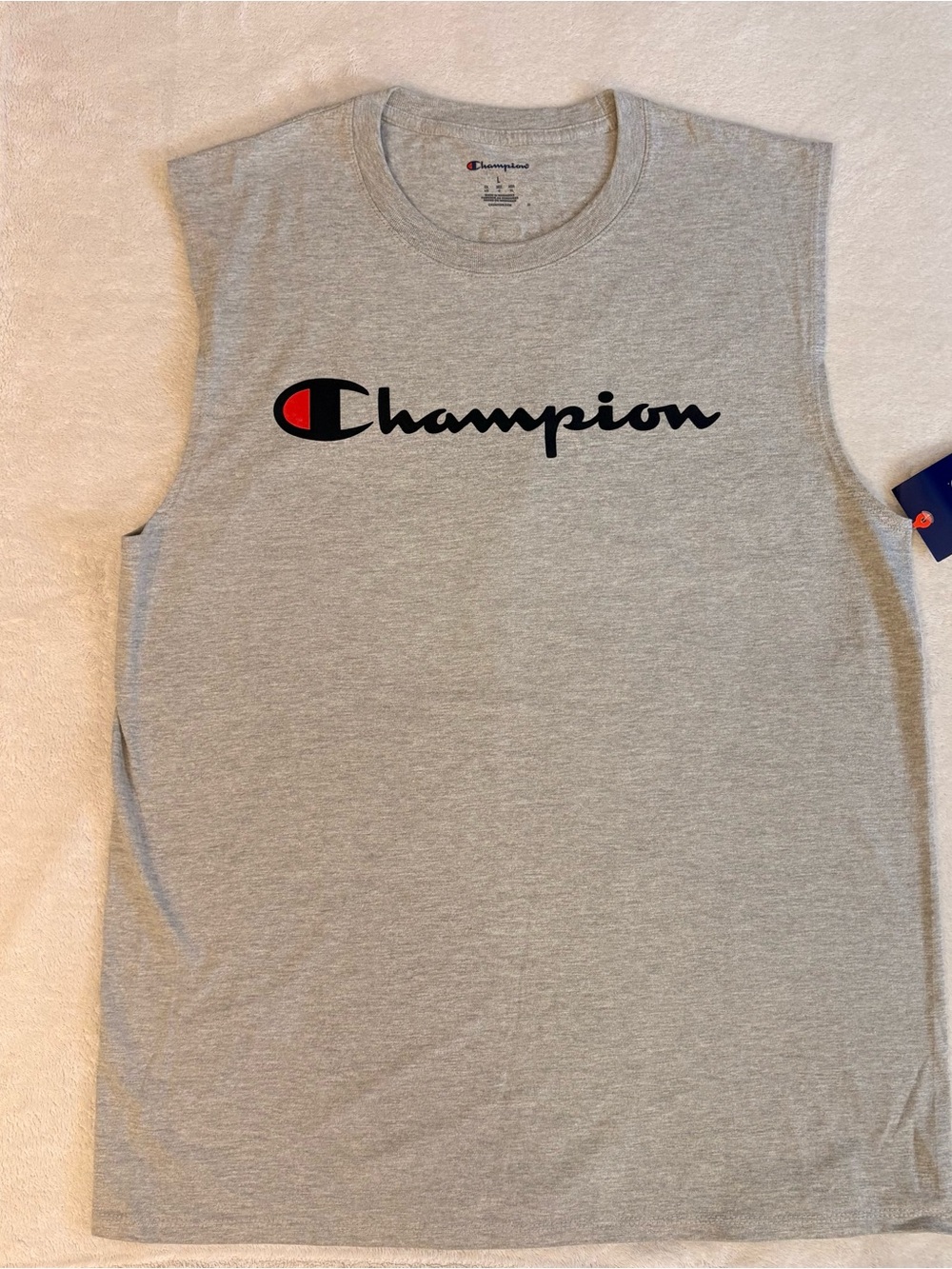 Champion NWT Light Gray Sleeveless Cotton Blend Logo Tank Sz L